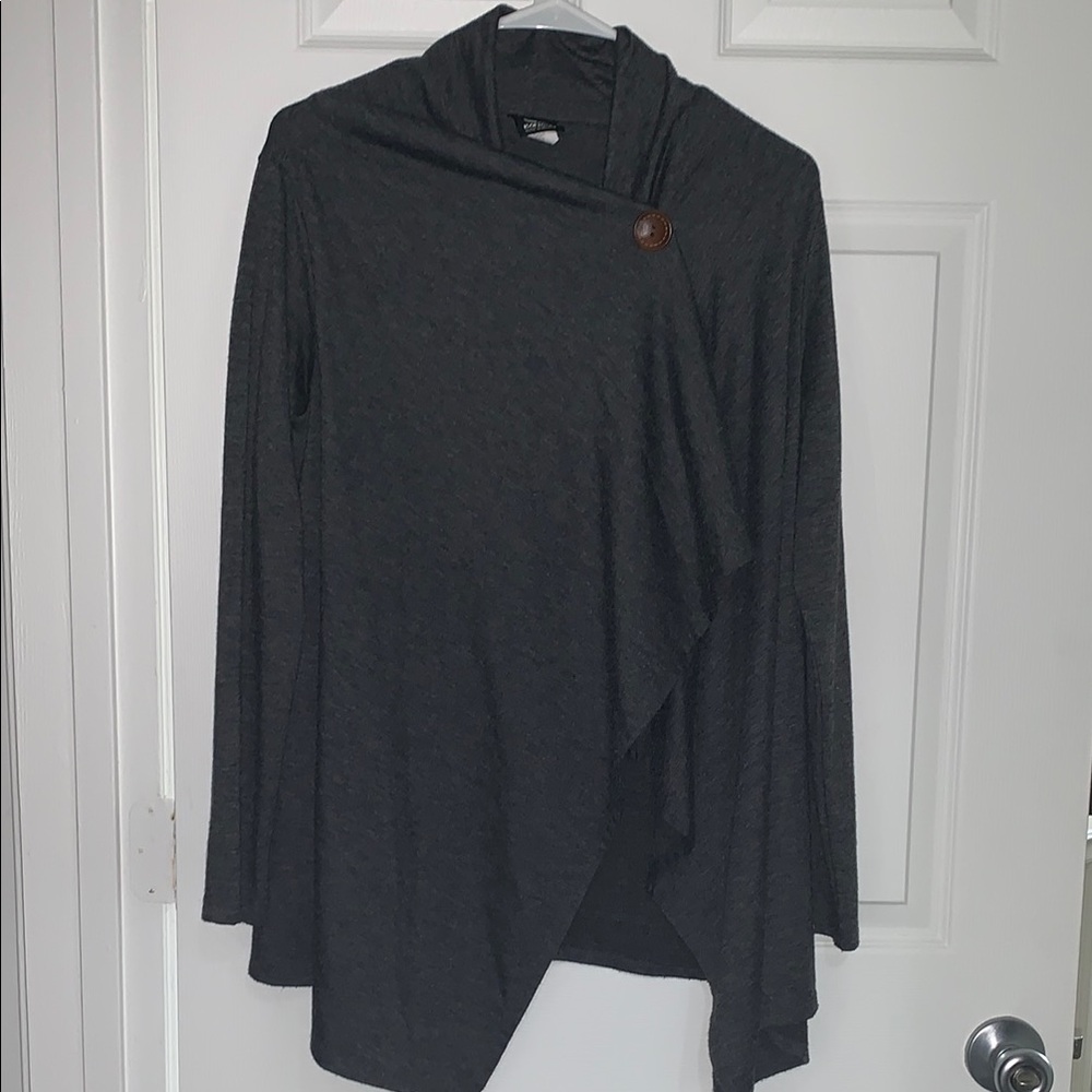 Bobeau - Gray One Button Waterfall Cardigan / Poncho - Size Medium
